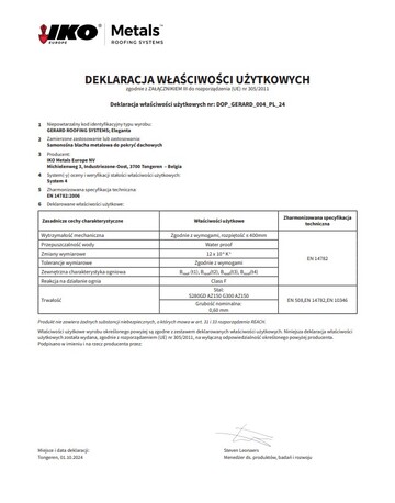 DEKLARACJA WŁAŚCIWOŚCI UŻYTKOWYCH: ELEGANTA